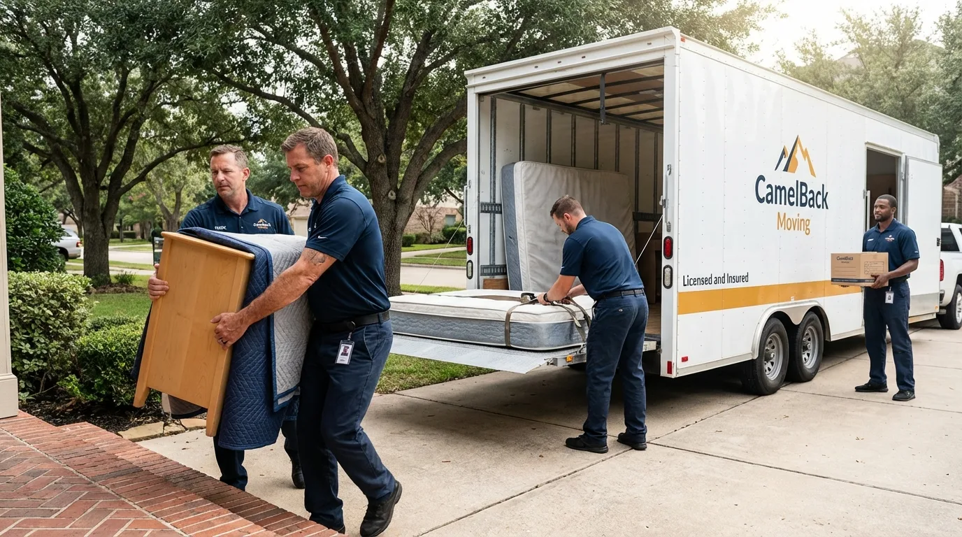 Crew loading residential truck for cross-state move from Meraux, LA