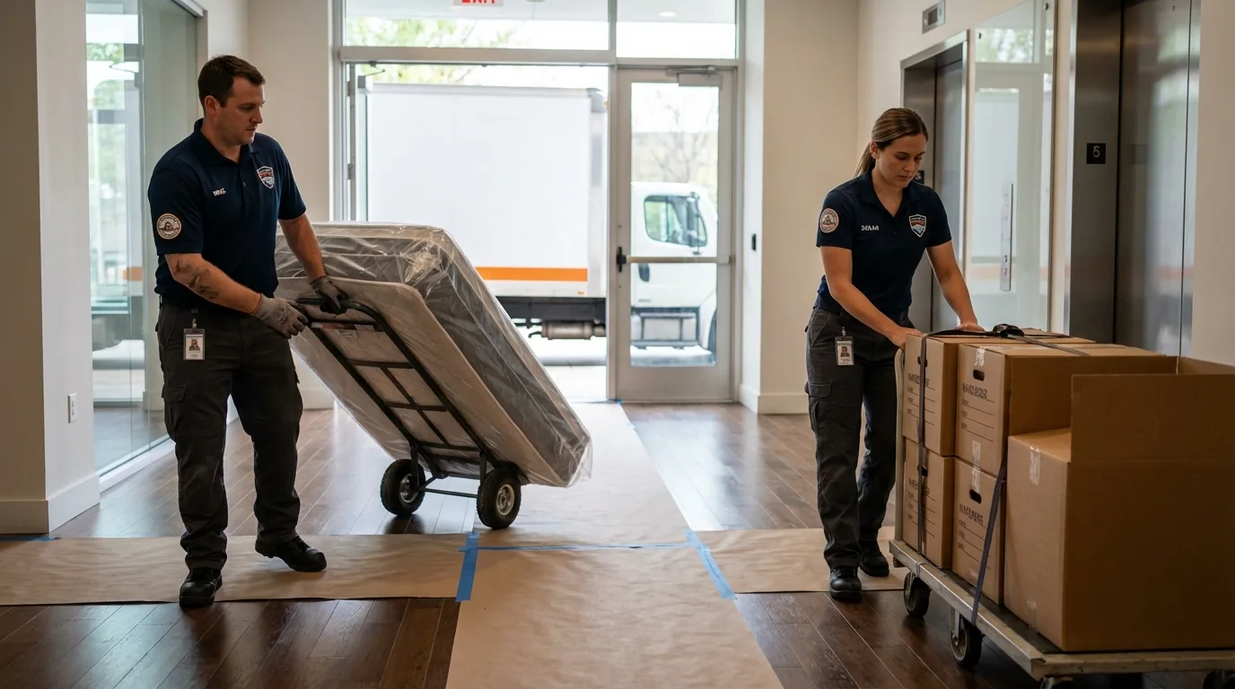 Professional apartment movers loading elevator in Meraux, LA